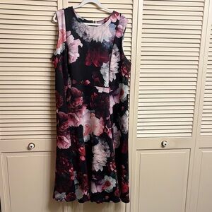 Calvin Klein Black and Pink Floral Midi Dress